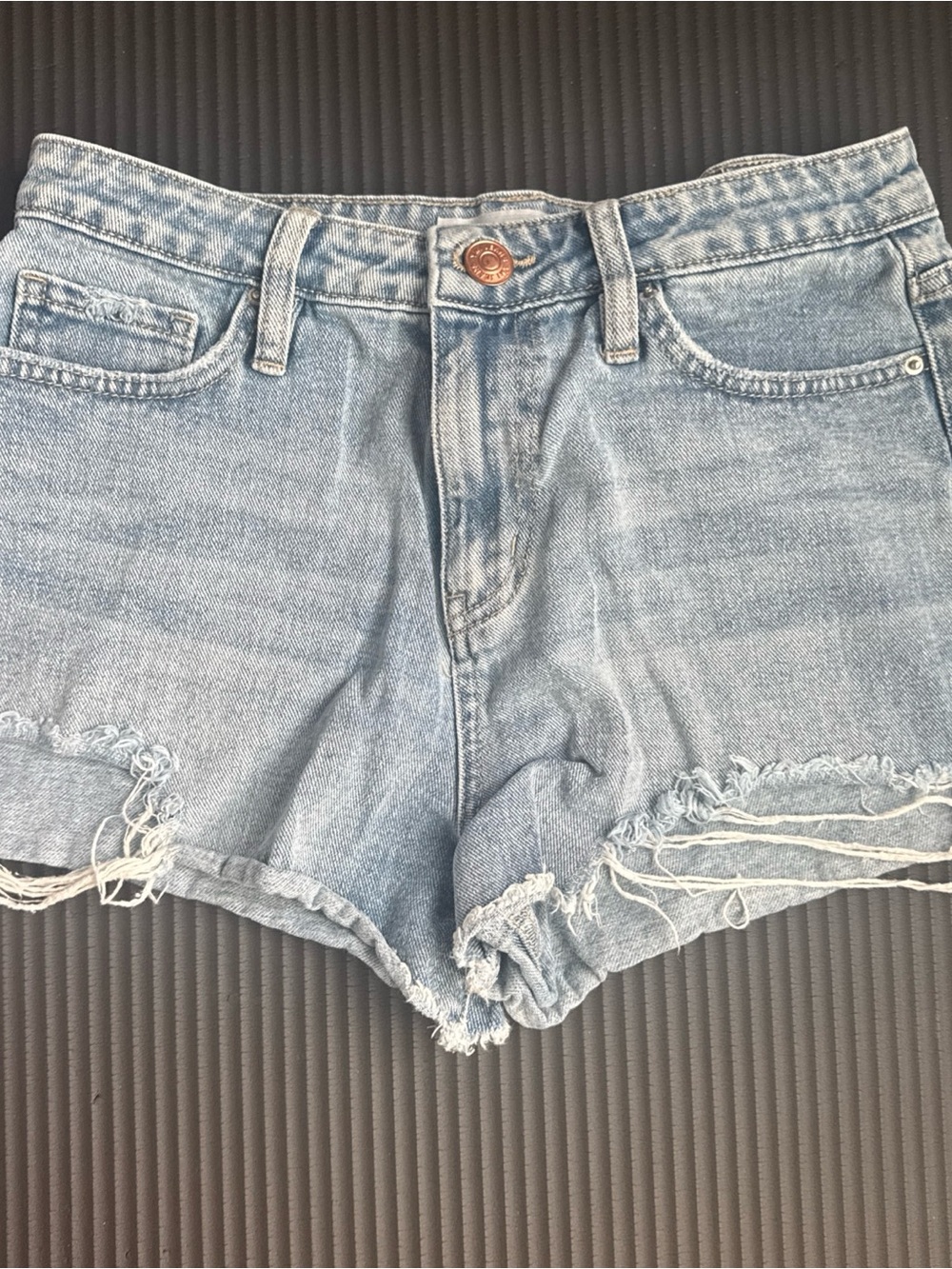 High-Rise Light Blue Denim Cutoff Shorts - Unbranded